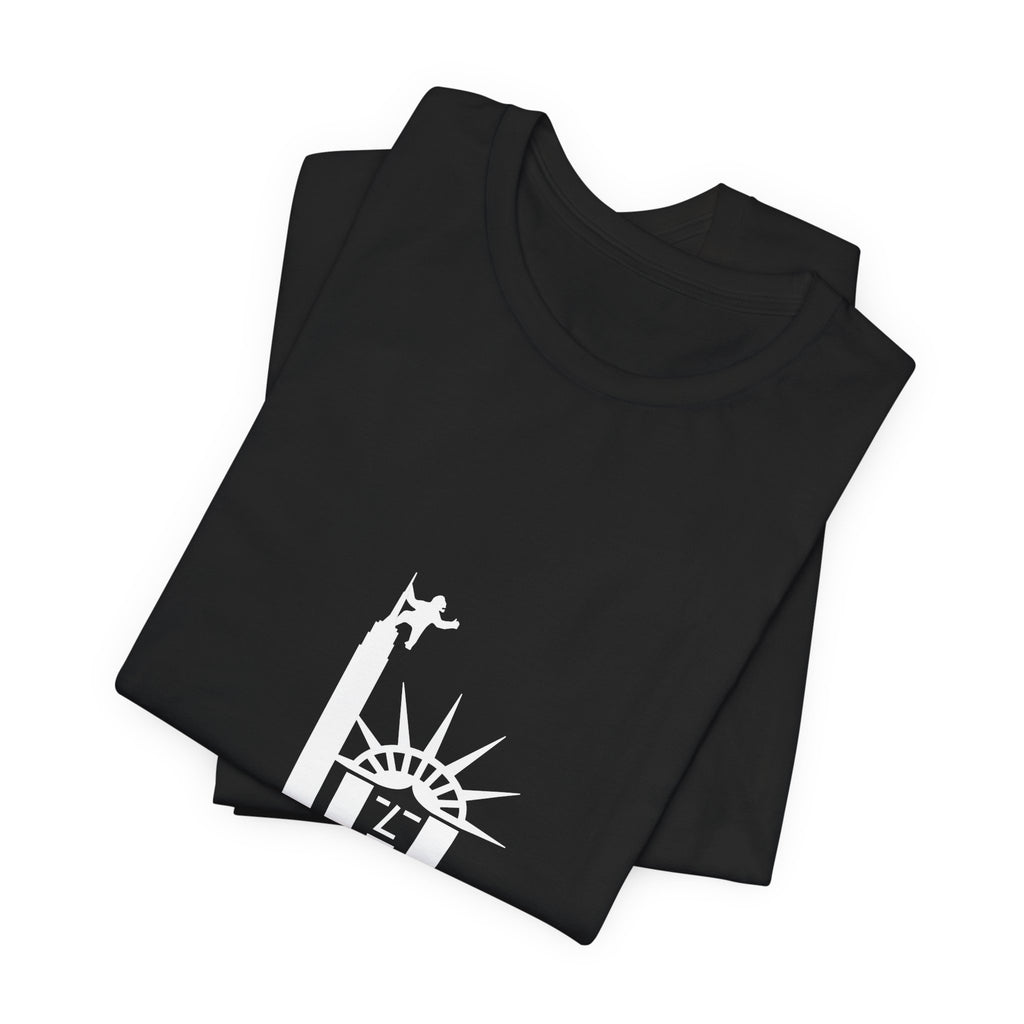 New York Statue of Liberty & Giant Ape on Empire State’s Top - mono color (White)