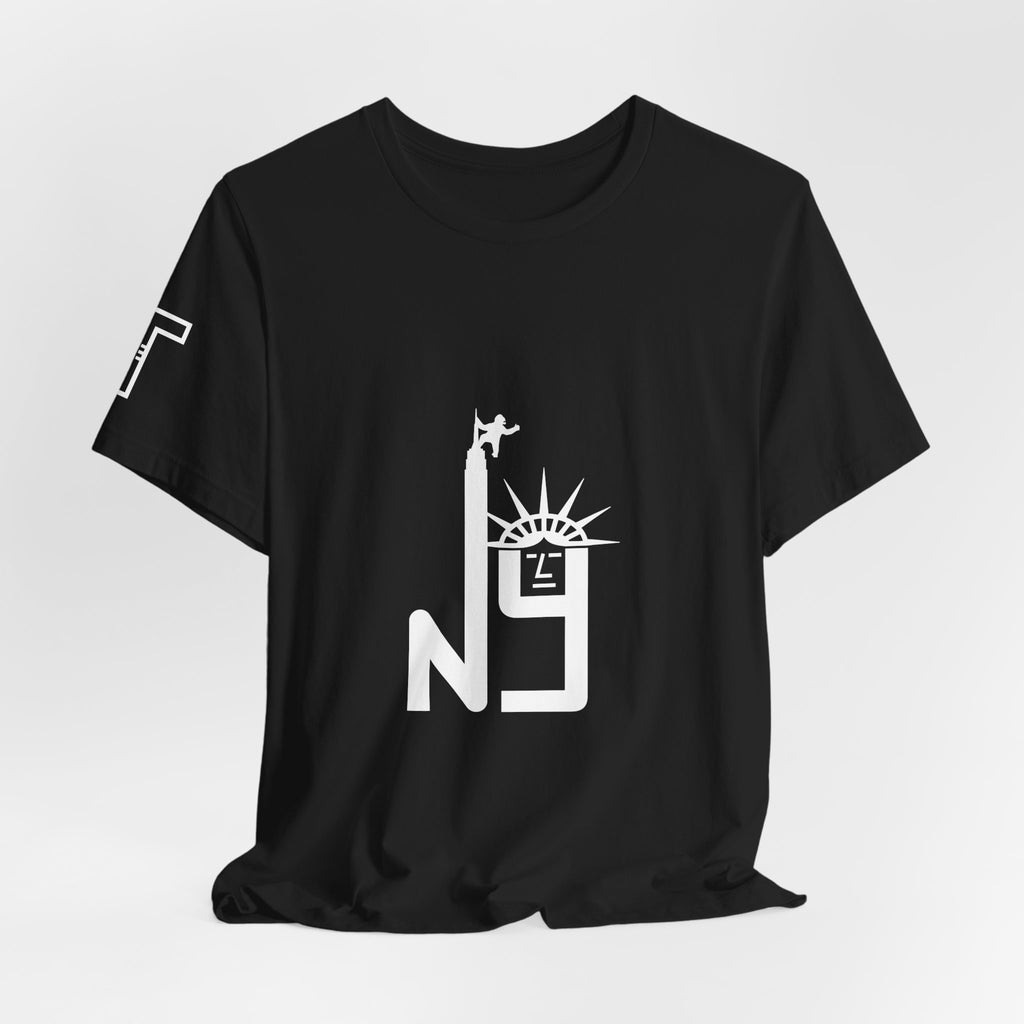 New York Statue of Liberty & Giant Ape on Empire State’s Top - mono color (White)